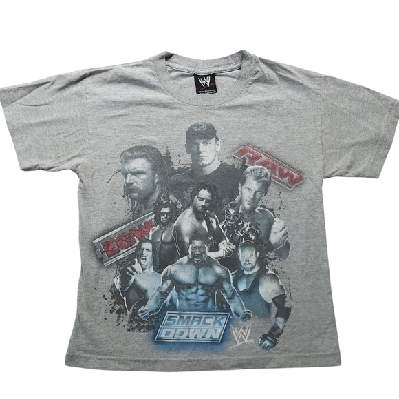 Y2K WWE Wrestling Smackdown Boys T-Shirt Cena Jericho HHH  Boogeyman Khali Morri - Picture 1 of 6